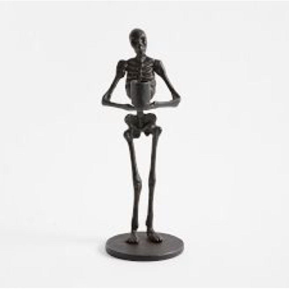 New Pottery Barn Skeleton Taper Candle Holder,  13”H, Antique Bronze Finish